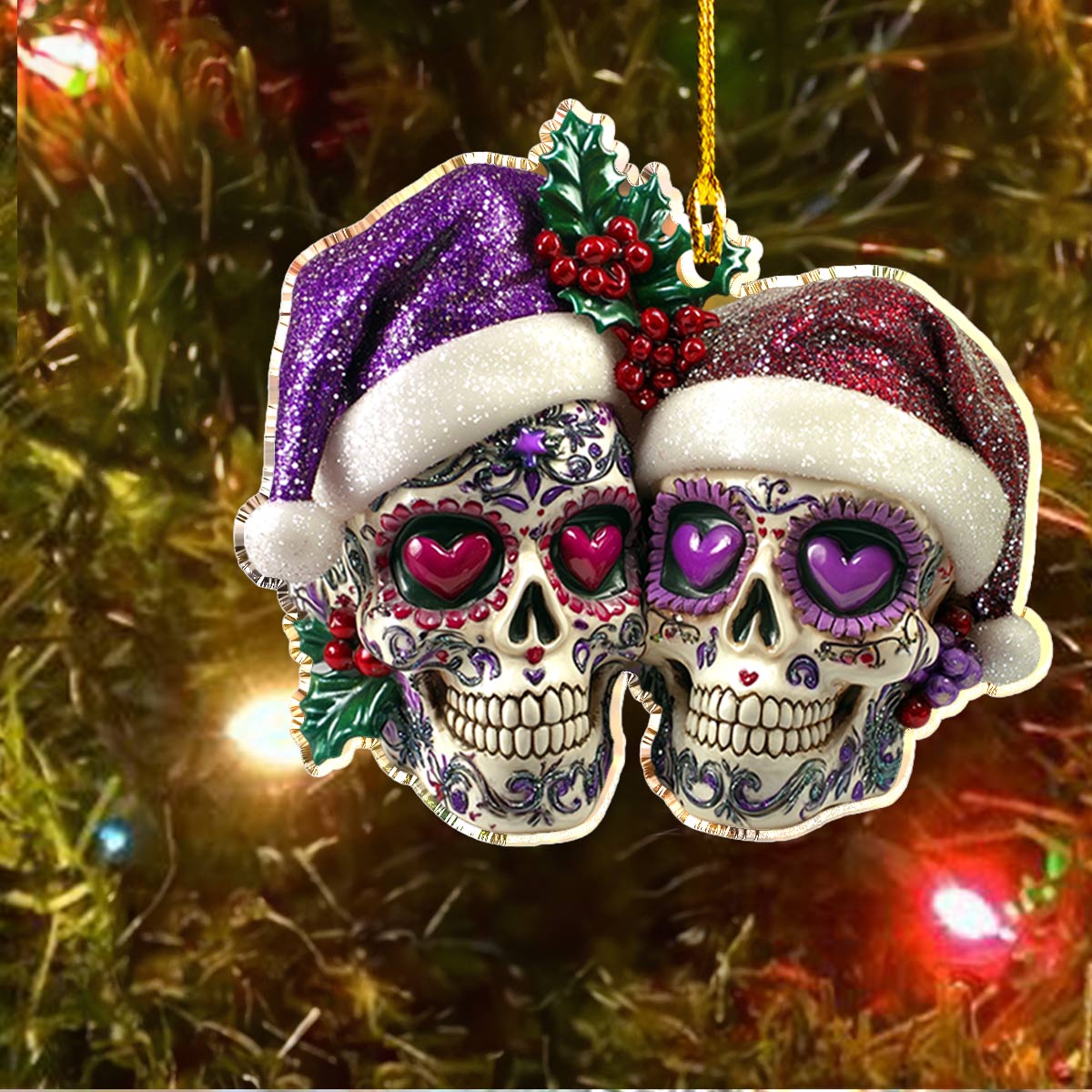 Shineful 2D Acrylic Ornament Gorgeous Purple Christmas Sugar Skulls Love