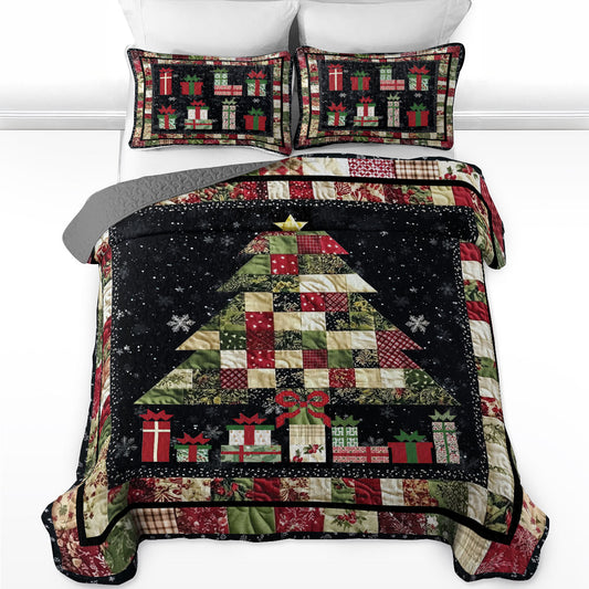 Shineful All Season Quilt 3-Piece Set Festive Patchwork Christmas Tree