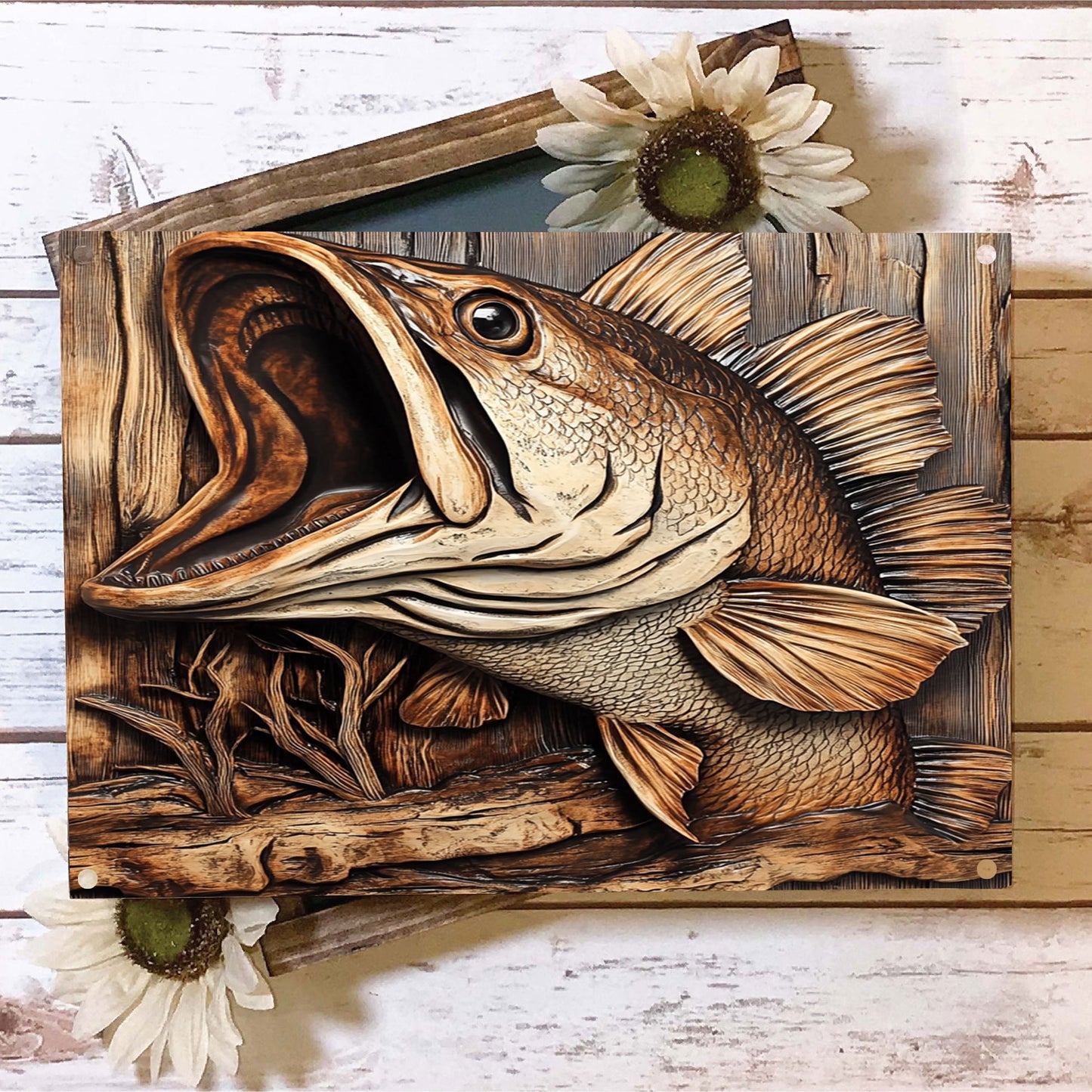 Shineful 2D Metal Sign Gone Fishing Bass