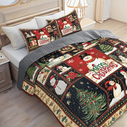 Shineful All Season Quilt 3-Piece Set Merry Snowman Christmas