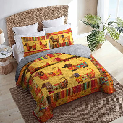 Shineful All Season Quilt 3-Piece Set - Dachshund With Colorful Pattern