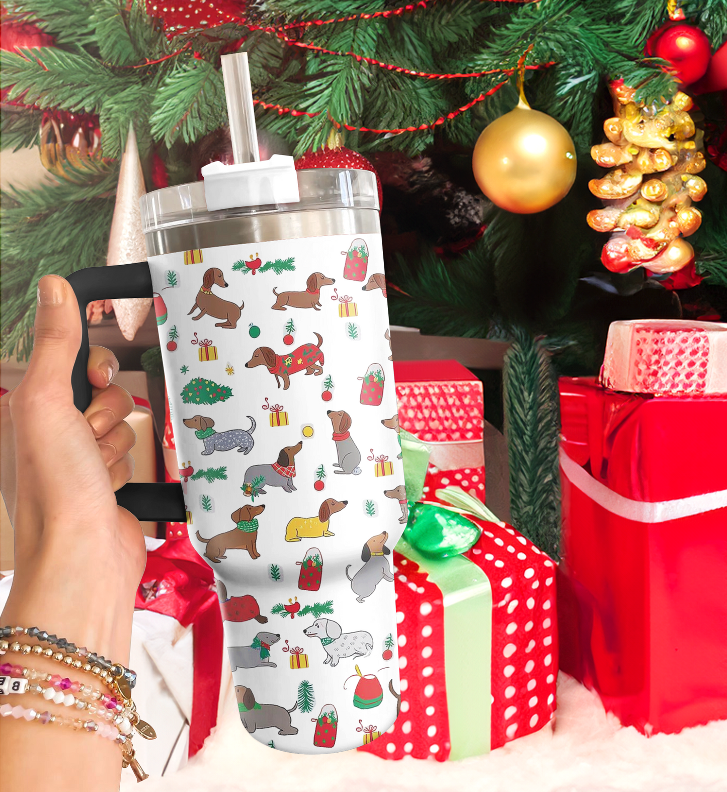 Shineful Tumbler Christmas Dachshund Cheer