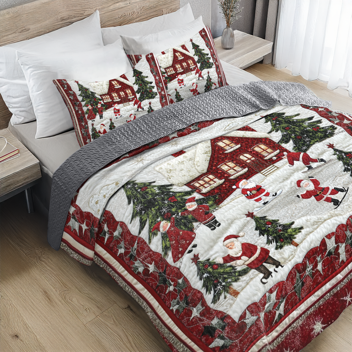 Shineful All Season Quilt 3-Piece Set - Santa’s Christmas Ski Fest