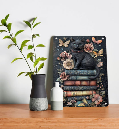 Shineful 2D Metal Sign Bookish Cat