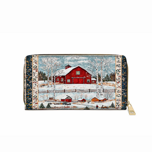 Shineful Leather Clutch Purse With Wristlet Strap Handle Red Barn Christmas