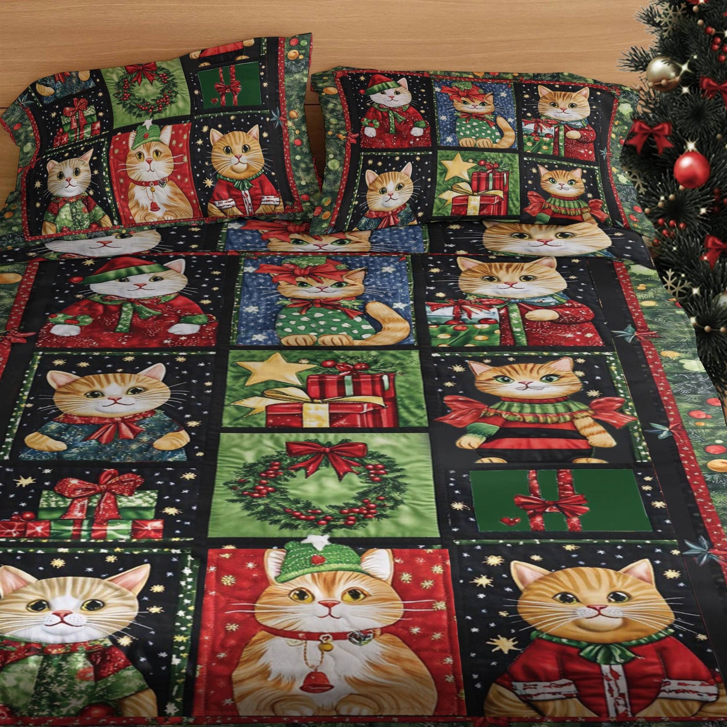 Ensemble de draps Shineful 4 pièces Chats festifs