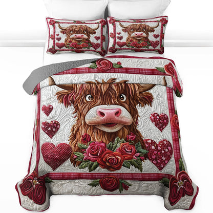 Shineful All Season Quilt 3-Piece Set Valentine’s Highland Cow