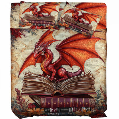 Shineful 4-Piece Bed Sheet Set Dragon Just One More Chapter