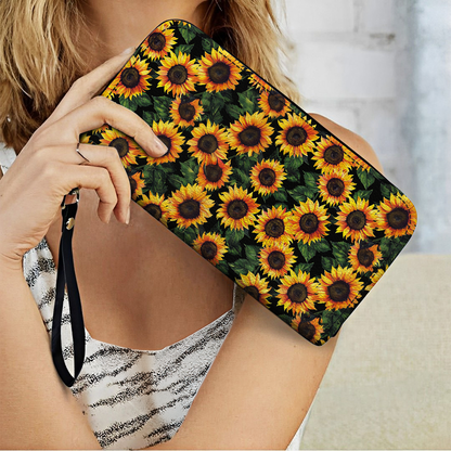 Shineful Leather Clutch Purse With Wristlet Strap Handle Sunflower Bliss