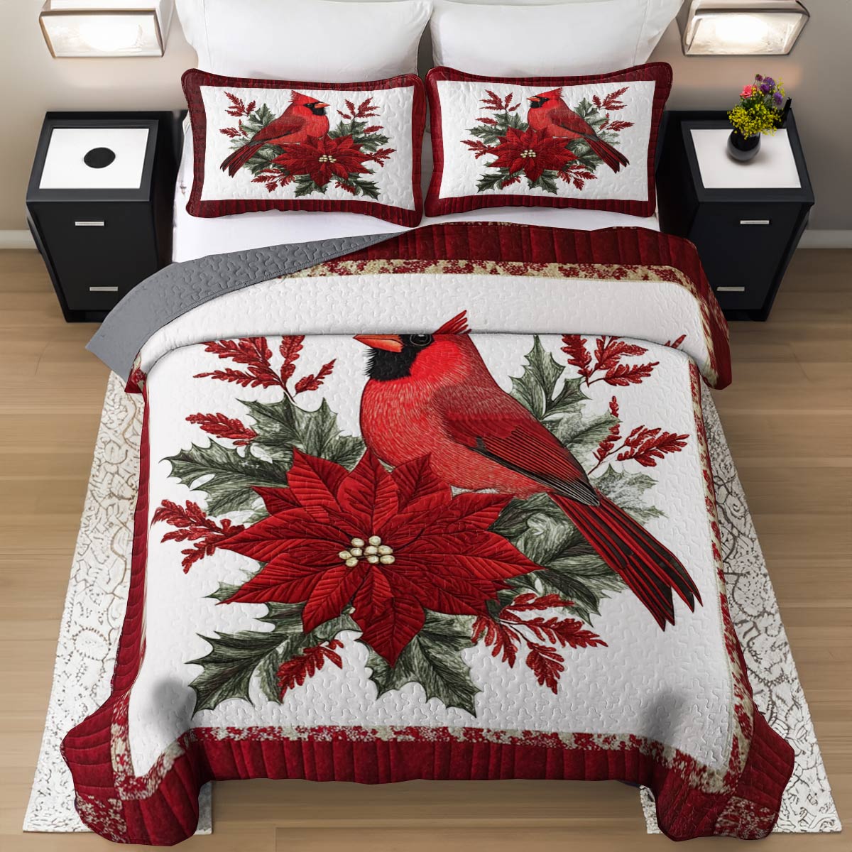 Ensemble de courtepointe toutes saisons Shineful 3 pièces Gentle Cardinal