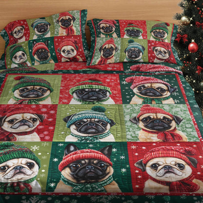 Shineful 4-Piece Bed Sheet Set Festive Puggy Christmas