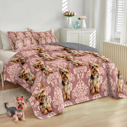 Shineful All Season Quilt 3-Piece Set Elegant Yorkie Bliss