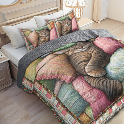 Ensemble de courtepointe toutes saisons Shineful 3 pièces Cozy Cat Dreams