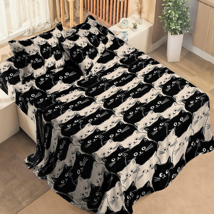 Shineful 4-Piece Bed Sheet Set - Cute Face Cats