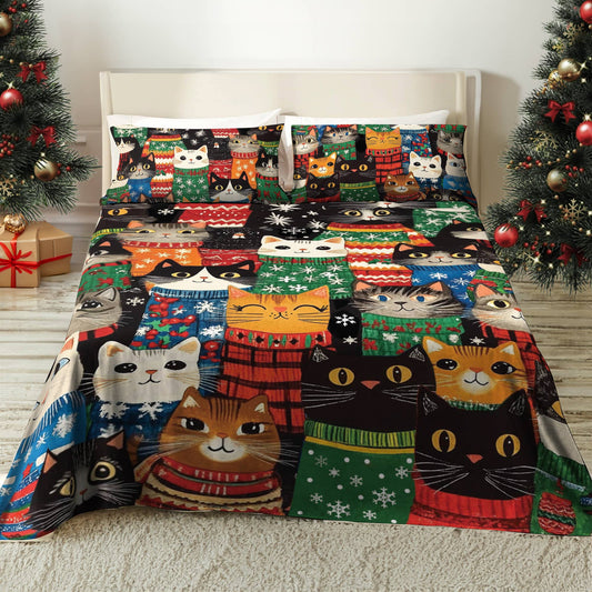 Shineful 4-Piece Bed Sheet Set Cozy Cats