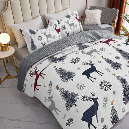 Shineful All Season Quilt 3-Piece Set Winter Wonderland Reindeer