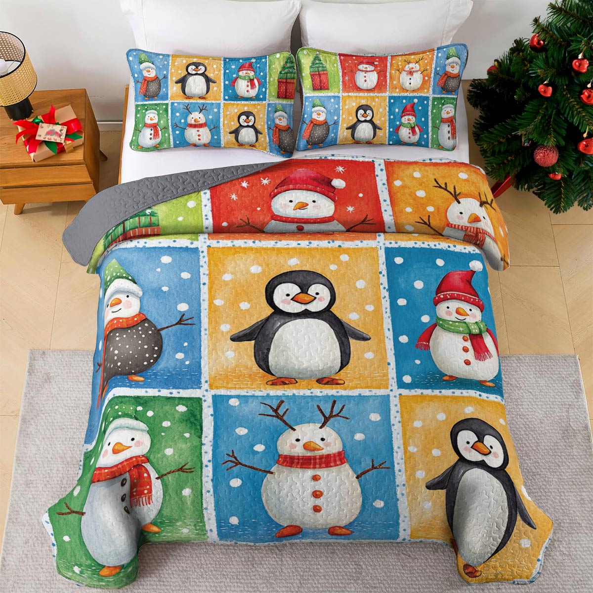 Shineful All Season Quilt 3-Piece Set Cozy Penguins