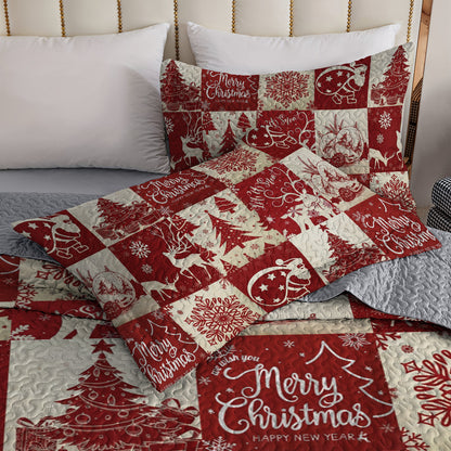 Shineful All Season Quilt 3-Piece Set Red Merry Christmas