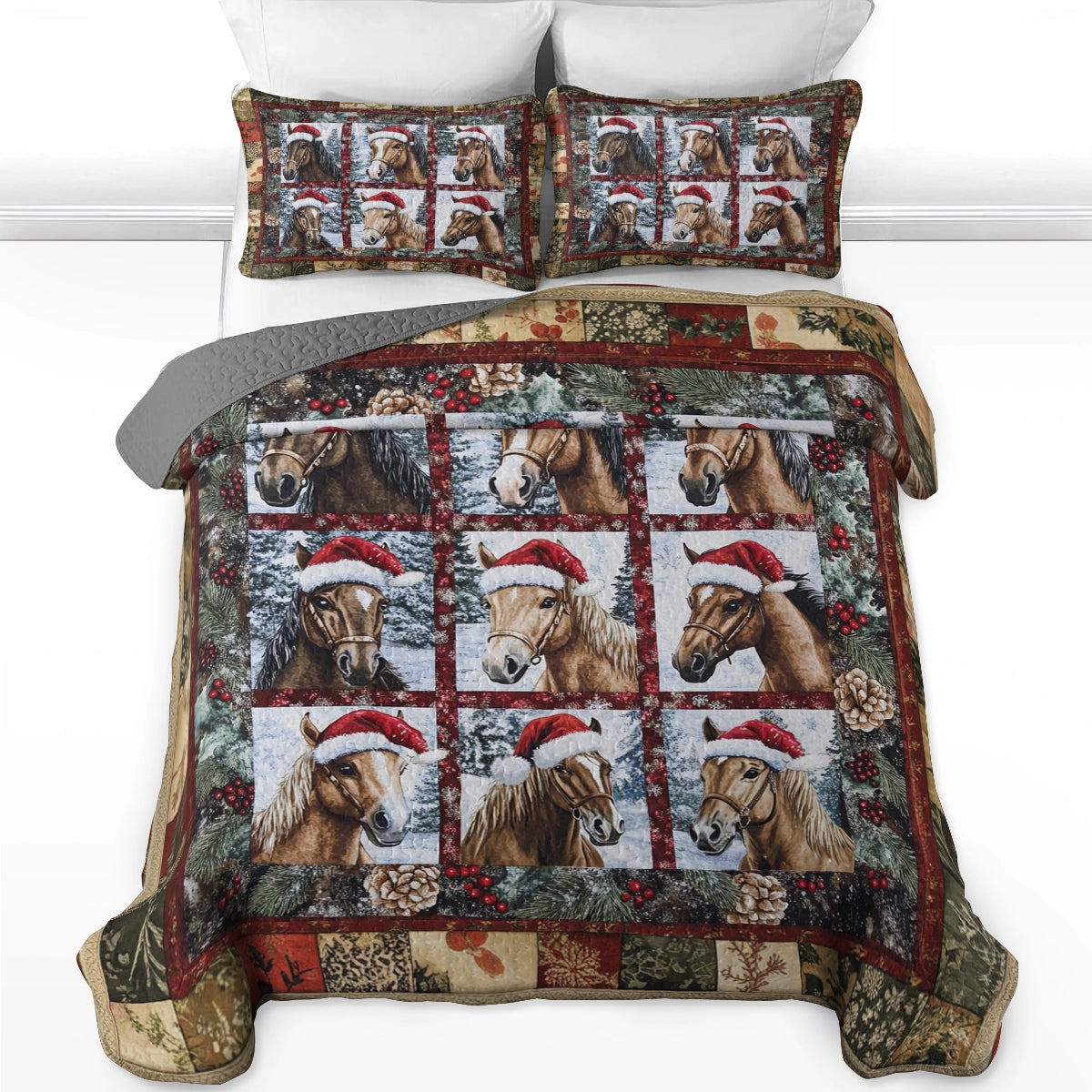 Shineful All Season Quilt 3-Piece Set - Equestrian Christmas