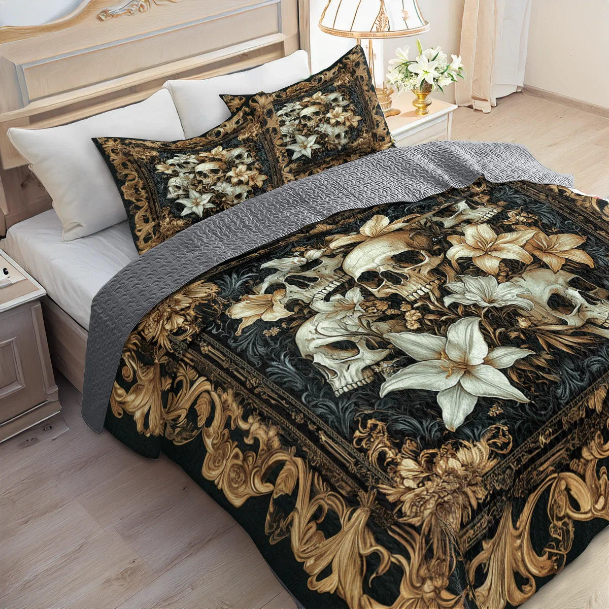 Shineful All Season Quilt 3-Piece Set - Lily Skulls