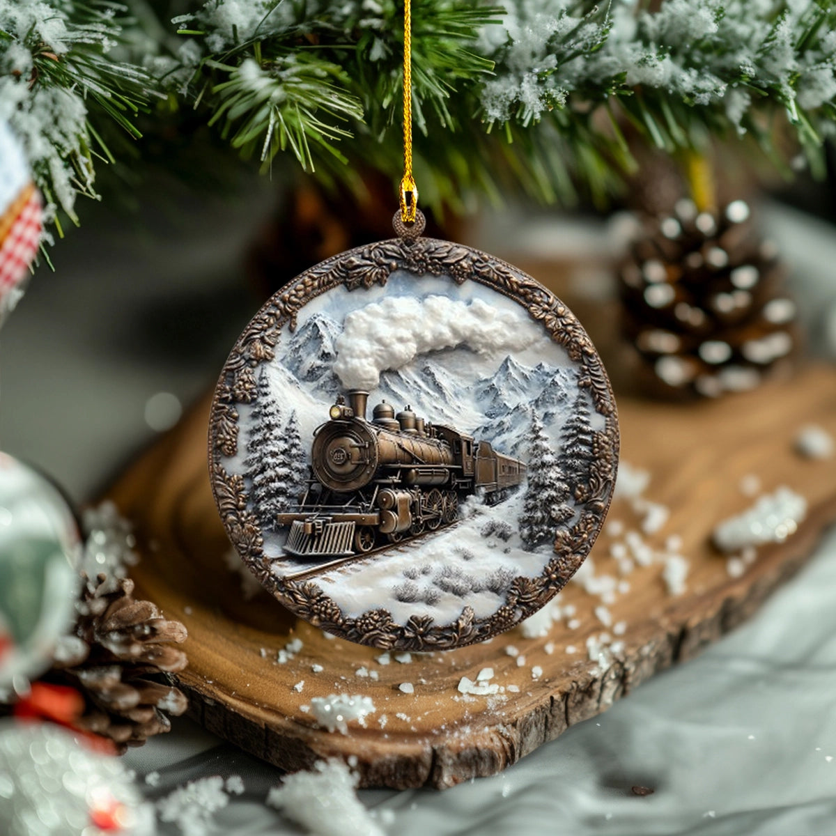 Shineful Acrylic Ornament Snowy Steam Train