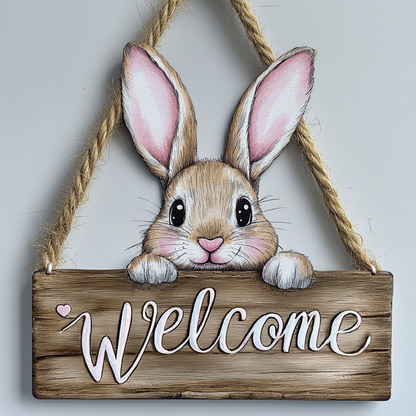 Shineful 2D Wooden Plaque, Hanging Decor, Door Sign - Easter Welcome