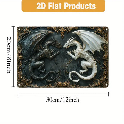 Shineful Metal Sign 2D Retro-Style Black-White Dragon