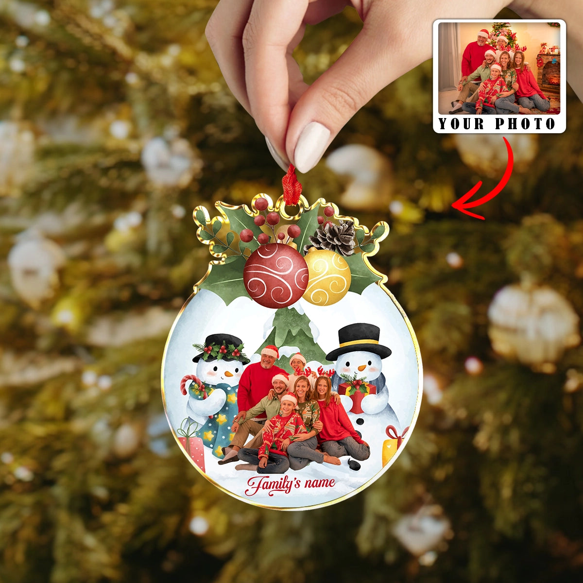 Shiny Acryl Ornament Custom Foto Frosty Familie Weihnachten