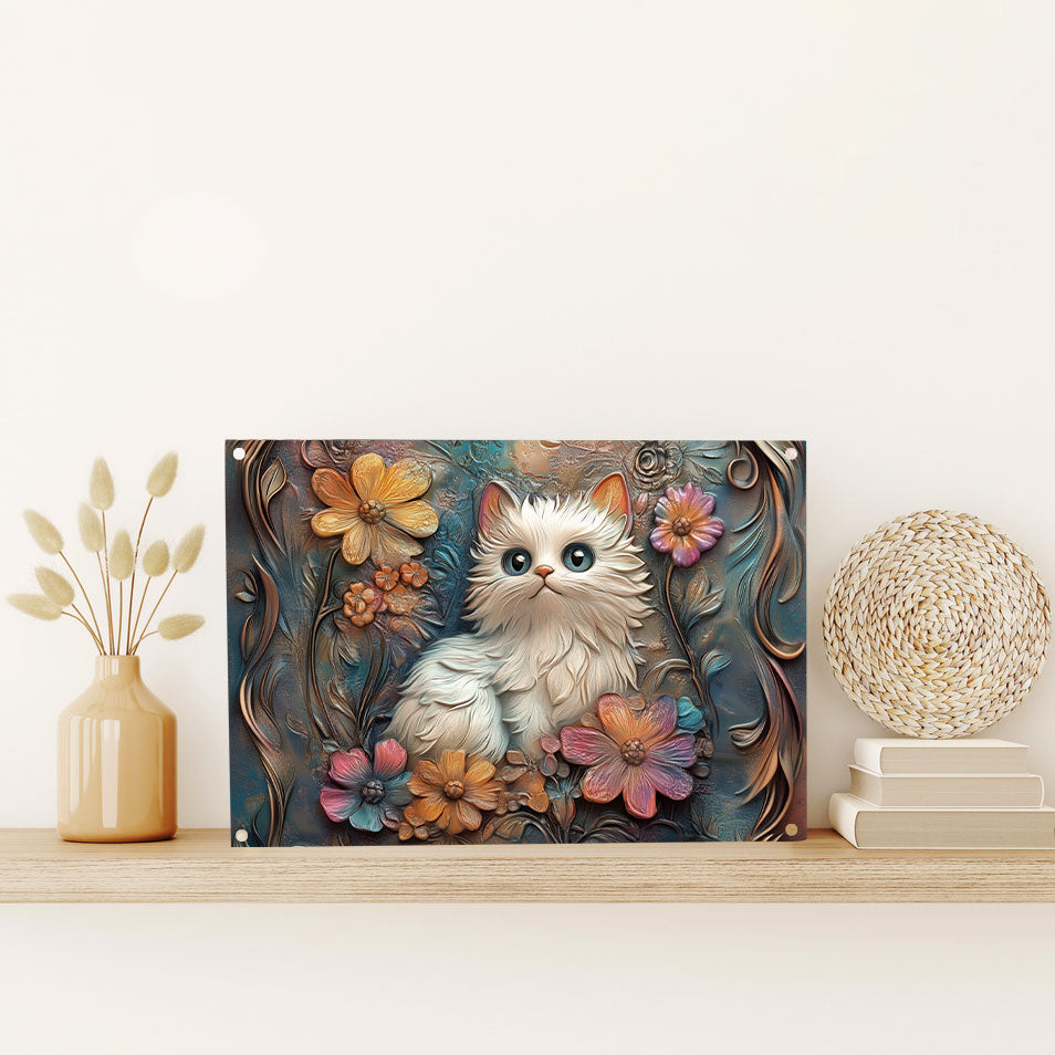 Shineful 2D Metal Sign Floral Kitten