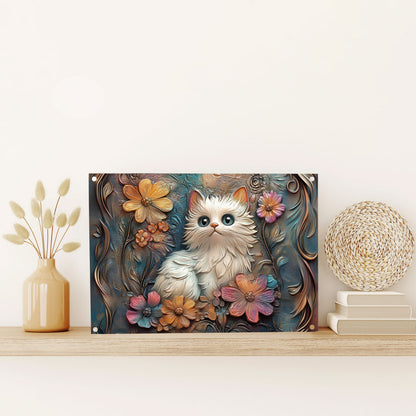 Shineful 2D Metal Sign Floral Kitten