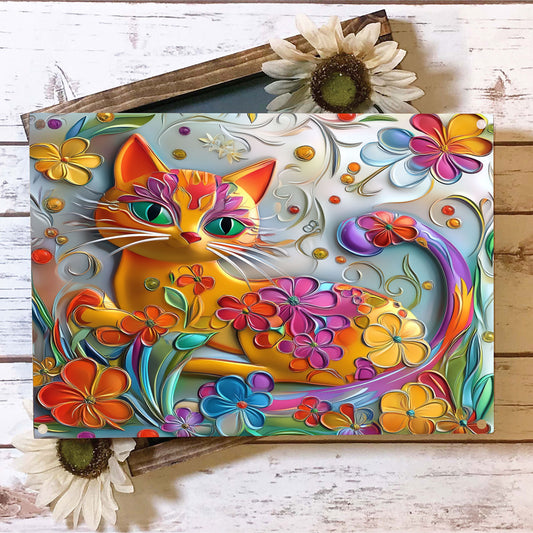 Shineful 2D Flat Print Metal Sign Charming Floral Cat