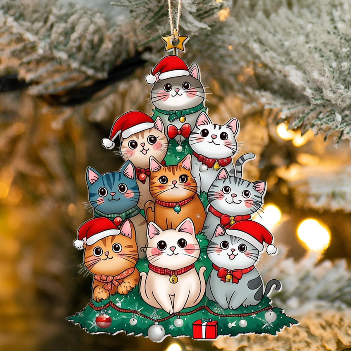 Shineful 2D Acrylic Ornament - Purr-fectly Stacked Christmas Cats