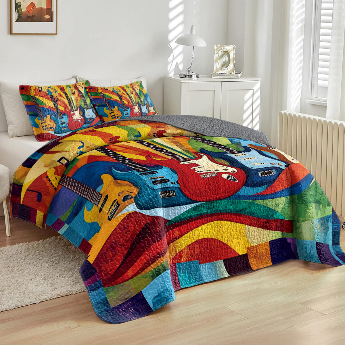 Shineful All Season Quilt 3-Piece Set Colorful Guitars