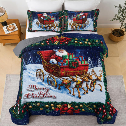 Shineful All Season Quilt 3-Piece Set - Santa's Sleigh Ride Christmas Quilt