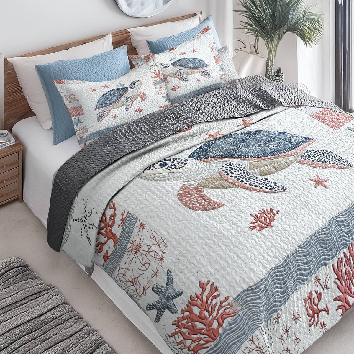 Shineful All Season Quilt 3-Piece Set - Oceanic Star Turtle