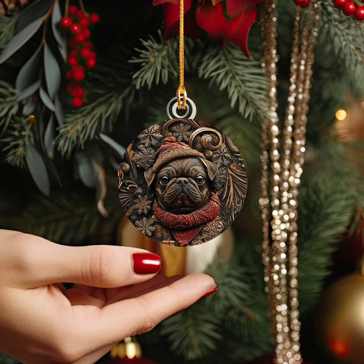 Shineful 2D Acrylic Ornament Winter Christmas Pug