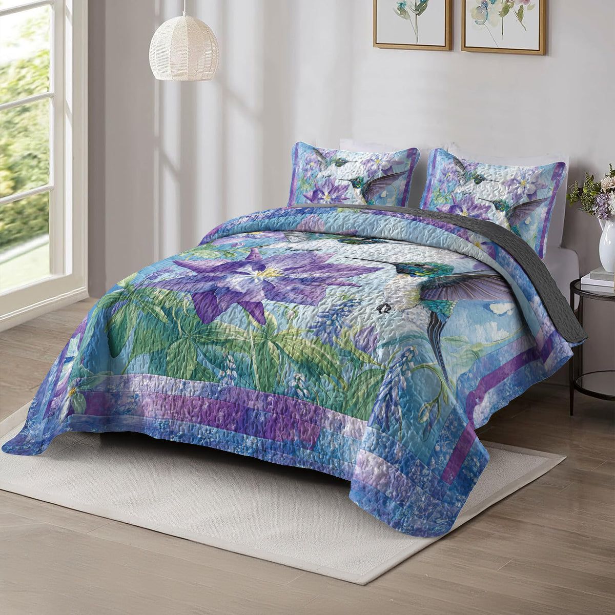 Shineful All Season Quilt 3-Piece Set Hummingbird Serenity