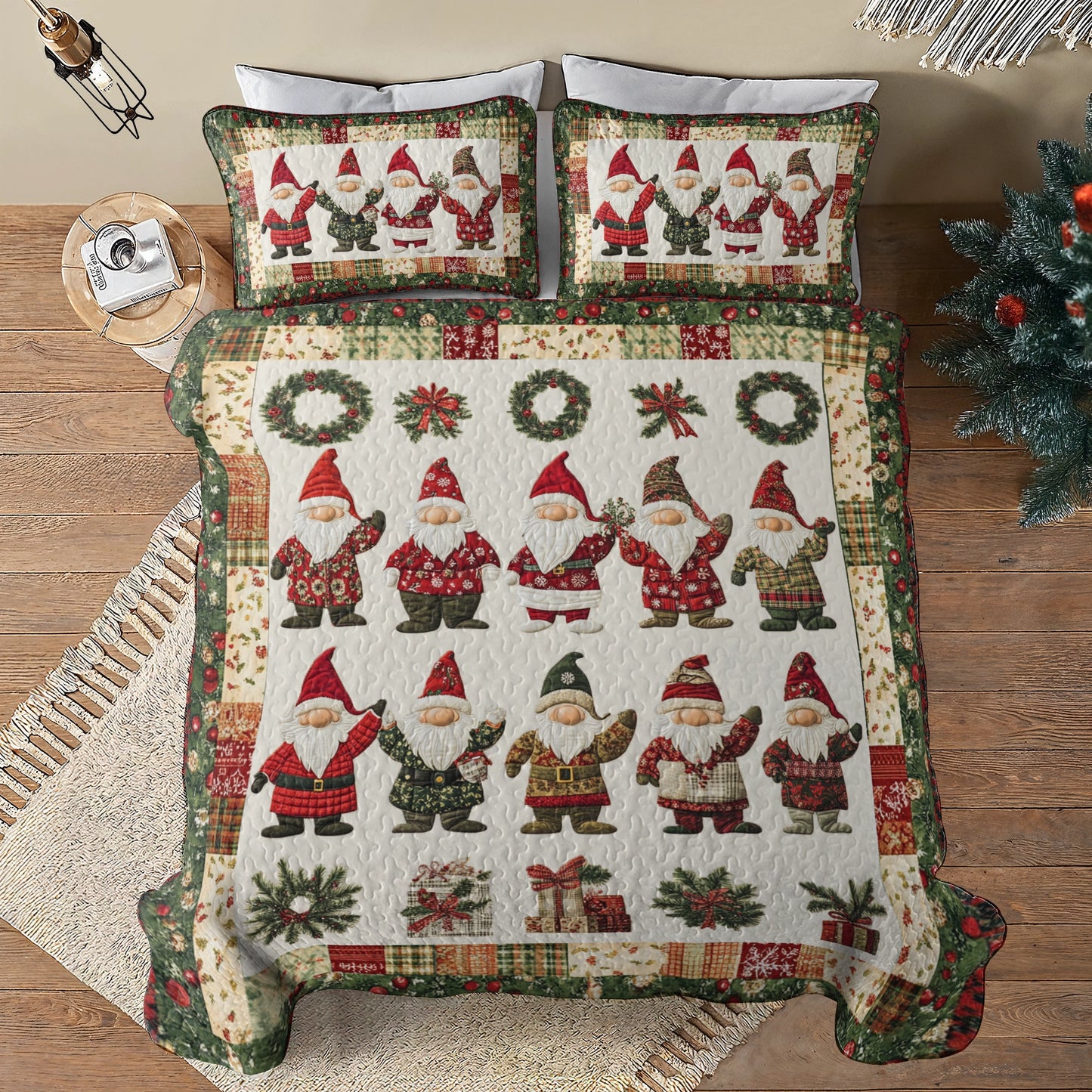 Shineful All Season Quilt 3-Piece Set Jolly Gnomes Christmas