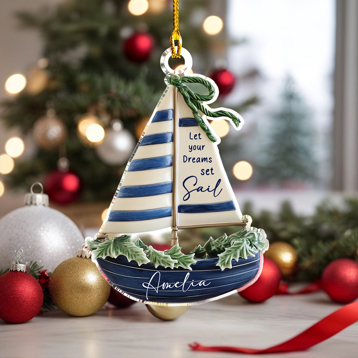 Shineful 2D Acrylic Ornament - Personalized Dreamy Sailboat