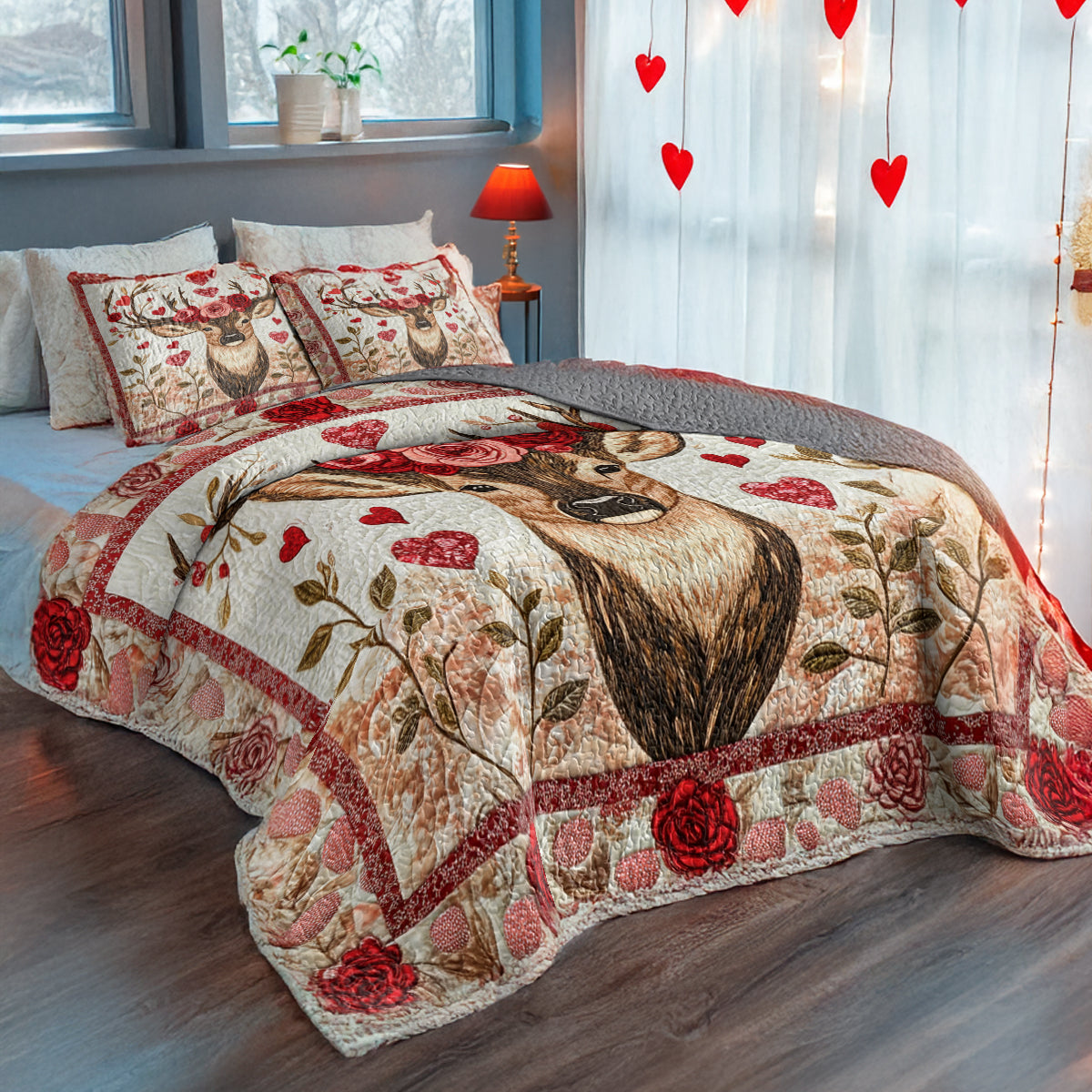 Shineful Flat Print All Season Quilt 3-Piece Set - Romantic Deer