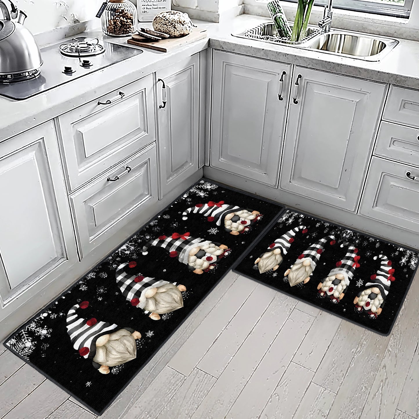 Shineful Ultra-Thin Non Skid Floor Mat, Kitchen Rugs Festive Gnome Family