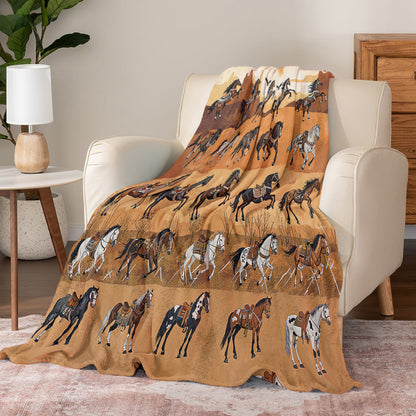 Shineful Fleece Blanket Native America Horses In Motion