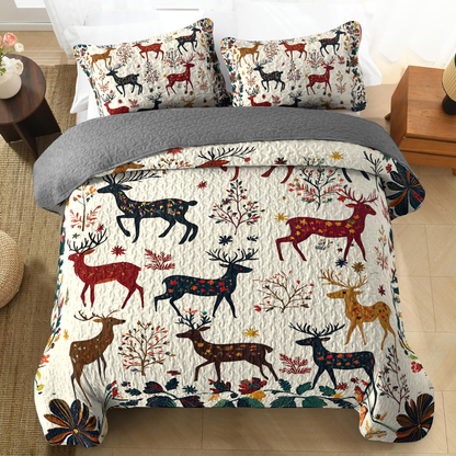 Shineful All Season Quilt 3-Piece Set - Charming Rustic Reindeer