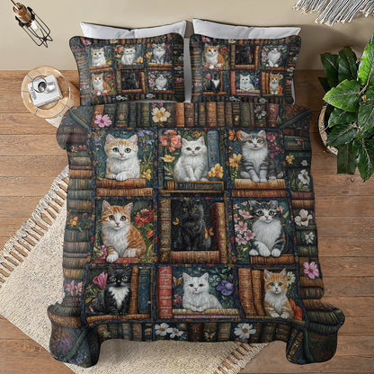 Shineful All Season Quilt 3-Piece Set - Library Cat Dreams