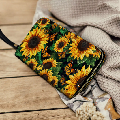 Shineful Leather Clutch Purse With Wristlet Strap Handle Sunflower Mama