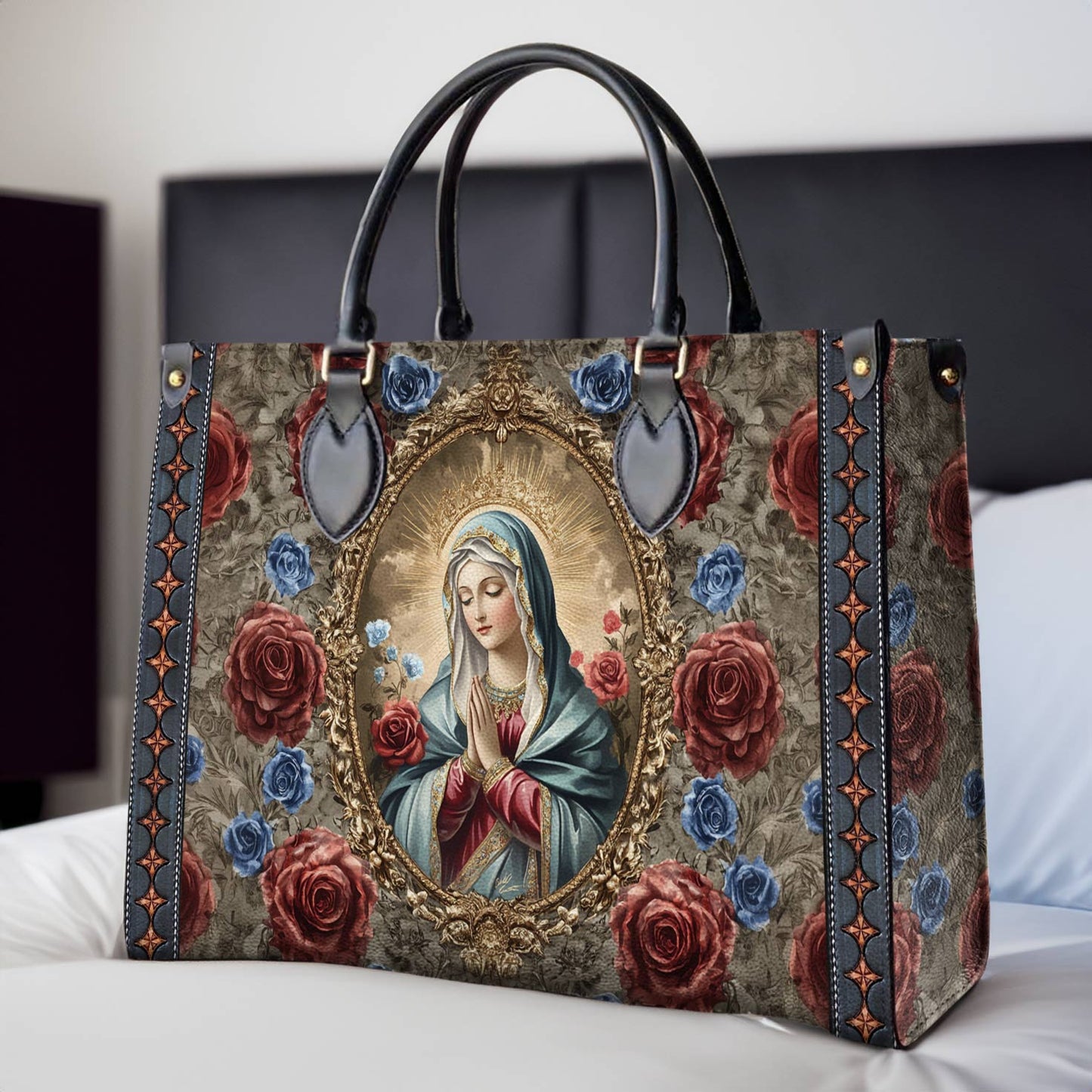 Glänzende Ledertasche Heavenly Rose and Mary