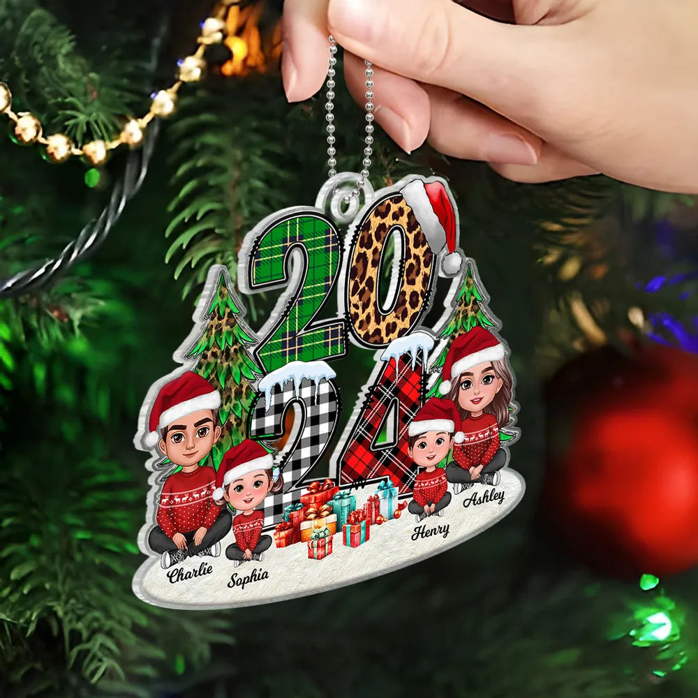 Christmas Family Sitting 2024 Stacked Pattern Personalized Acrylic Ornament