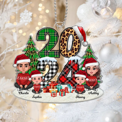 Christmas Family Sitting 2024 Stacked Pattern Personalized Acrylic Ornament