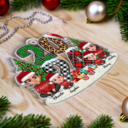 Christmas Family Sitting 2024 Stacked Pattern Personalized Acrylic Ornament