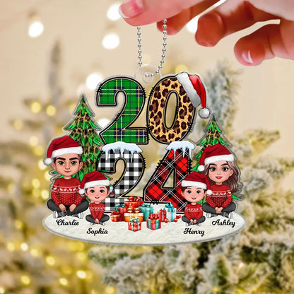 Christmas Family Sitting 2024 Stacked Pattern Personalized Acrylic Ornament